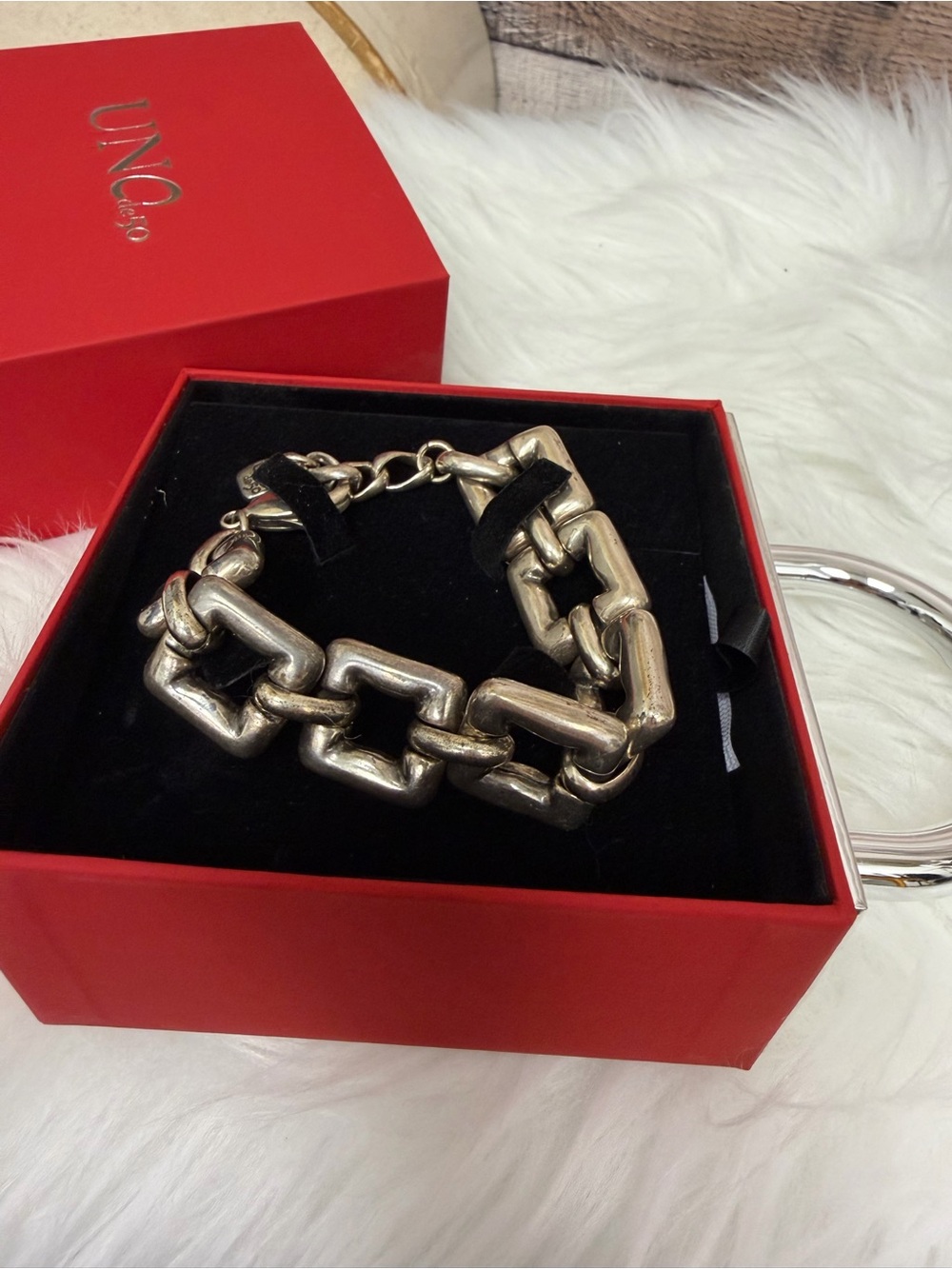 UNO de 50 Silver Chunky Metal Link Bracelet OS